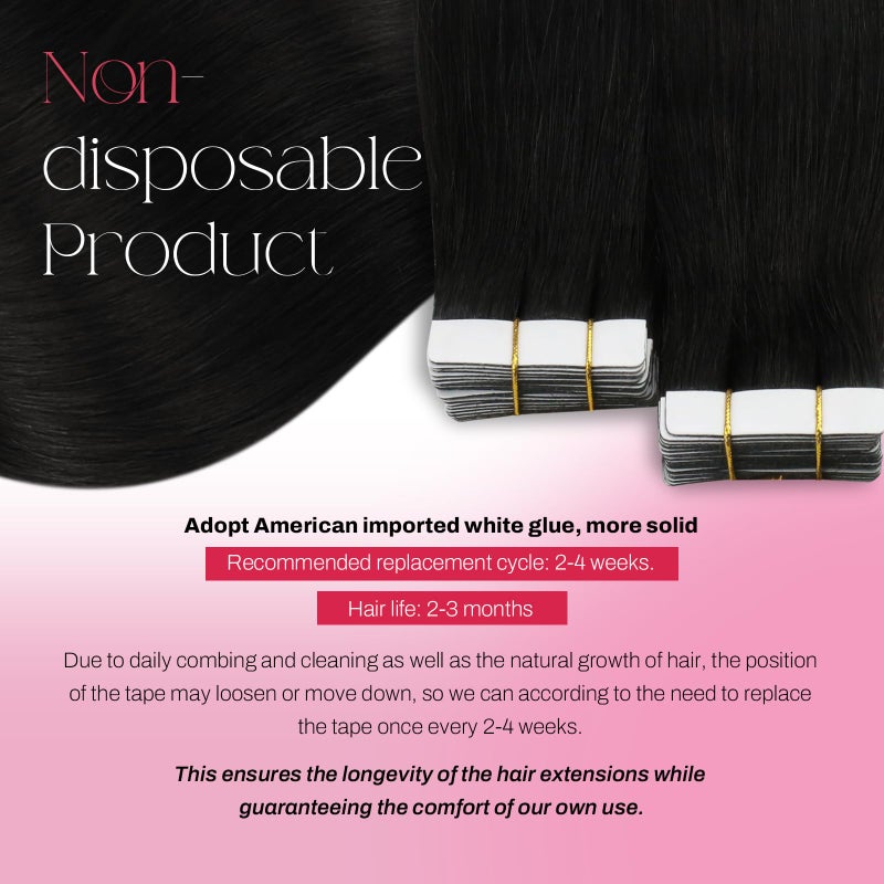 Moresoo Black Tape in Hair Extensions Real Human Hair 20Pcs Natural Black Hair Extensions Tape in 14 Inch 40G Staight Hair Glue in Extensions for Women Color #1B - Image 3